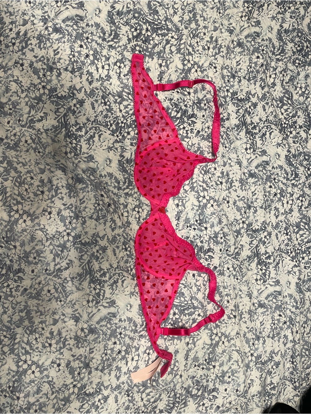 Victoria's Secret Hot Pink Sheer Heart Mesh Underwire Bra
